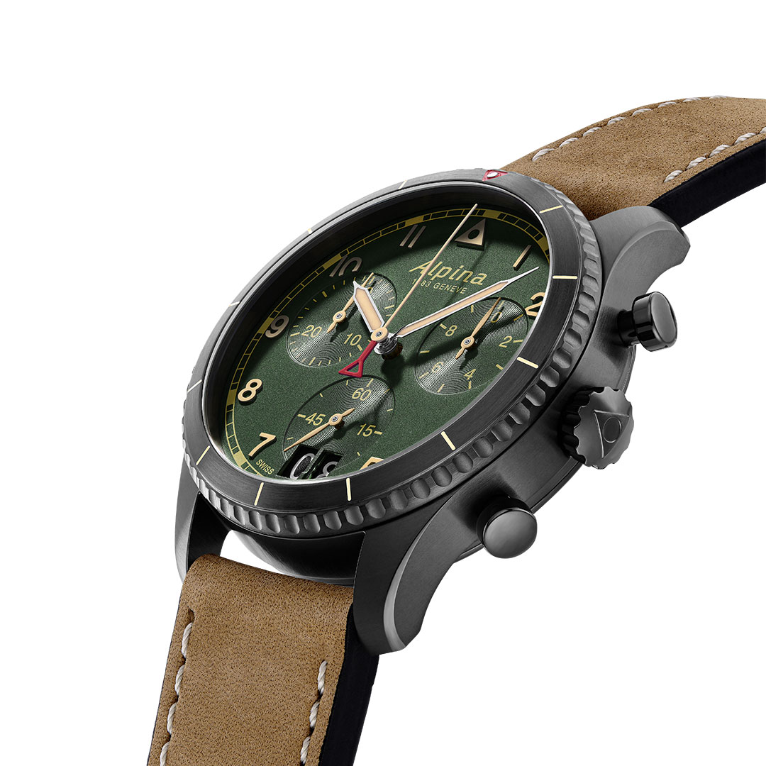 Alpina Startimer Pilot Uhr Leder Grünes Zifferblatt AL-372GR4FBS26 – Bild 2